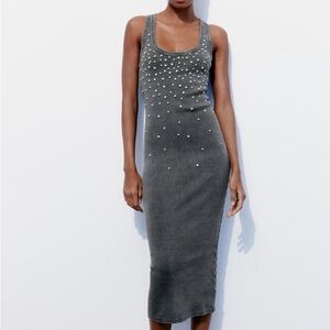 zara brown striped dress LONG STRIPED DRESS - Printed